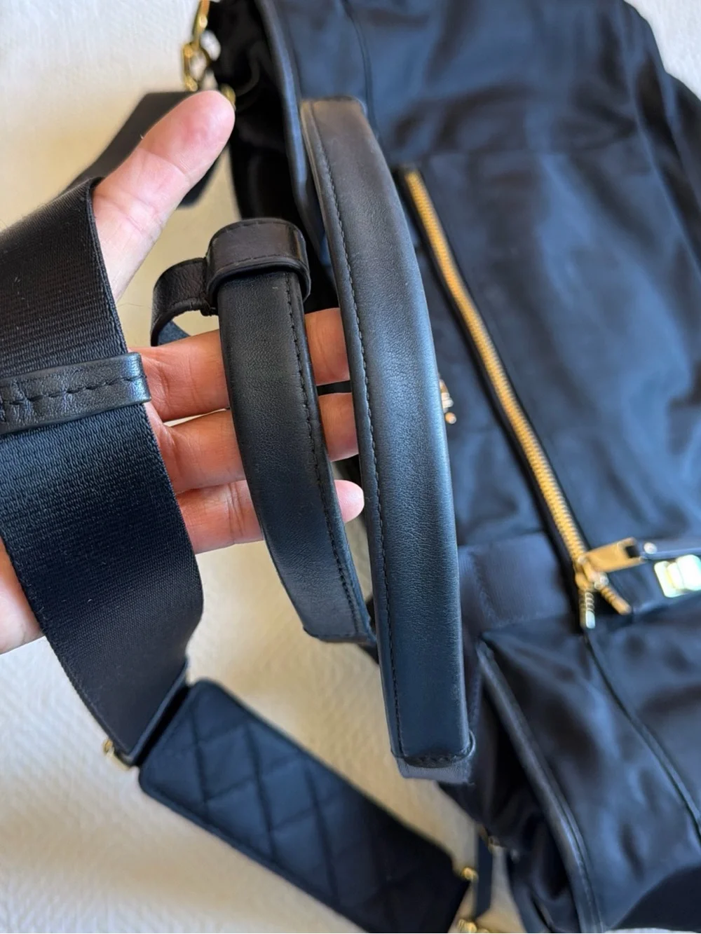 Tumi Black Duffel Bag with Gold Hardware